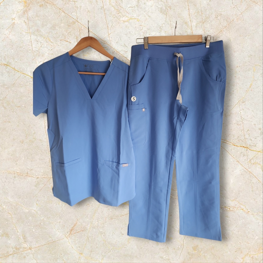 Figs Scrub Set - Blue Casma Top  Small Pants SP